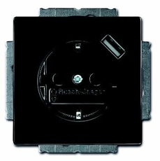 Розетка Schuko с устройством зарядным USB, 20 EUCBUSB-81-500, Carat чёрный(антрацит), 16А, 700 мА | 2011-0-6176 | 2CKA002011A6176 | ABB