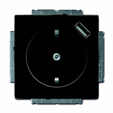ABB Basic 55 Шато (чёрный) Розетка Schuko с USB 16А, 700 мА безвинтовые клеммы | 2011-0-6195 | 2CKA002011A6195 | ABB
