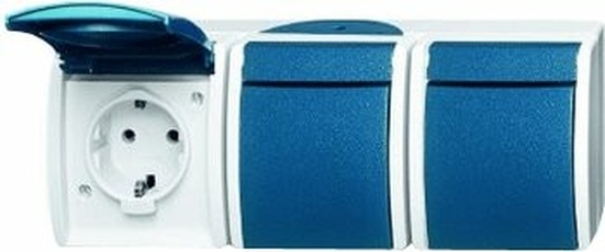 Розетка SCHUKO 16А 250В IP44, тройная, для открытого монтажа, серия ocean, цвет серый/сине-зелёный | 2084-0-0725 | 2CKA002084A0725 | ABB