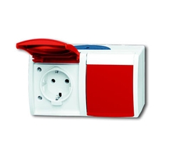 Розетка 16А 250В IP44, двойная, для открытого монт., c красной крышкой, серия ocean, цвет серый/сине-зелёный | 2084-0-0700 | 2CKA002084A0700 | ABB