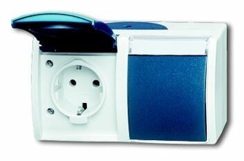 Розетка 16А 250В IP44, двойная, гориз, с полем для надписи, для откр монт., ocean, серый/сине-зелёный | 2084-0-0728 | 2CKA002084A0728 | ABB