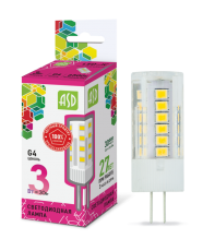 Лампа светодиодная LED-JC-standard 3Вт 12В G4 6500К 270Лм | 4690612026381 | ASD