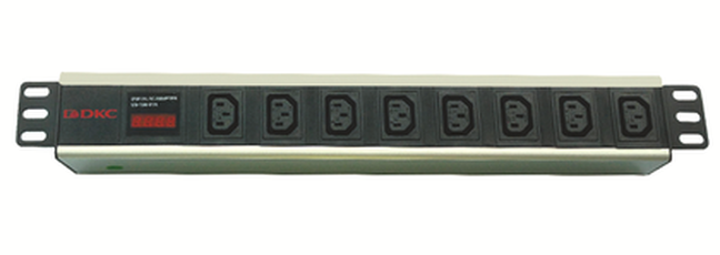 Блок розеток для 19 шкафов, 8 розеток IEC60320 С13, амперметр