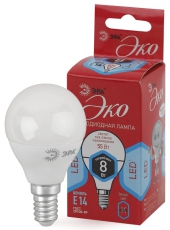 Лампа cветодиодная ECO LED P45-8W-840-E14 (диод, шар, 8Вт, нейтр, E14) (10/100/4000) | Б0030023 | ЭРА