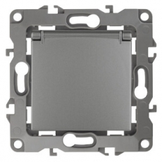 Розетка 12-2103-12 2P+E Schuko со шторками с крышкой, 16АХ-250В, графит (10/100/2500) |Б0019327 | ЭРА