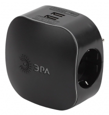 Тройник SP-3e-USB-BLACK 3гн 220V + 2xUSB 2100mA, c заземл, со шт (черный) | Б0046364 | ЭРА