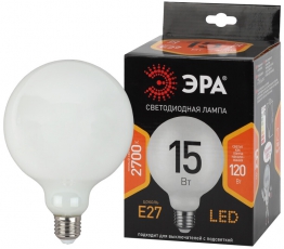 Лампа светодиодная F-LED G125-15w-827-E27 OPAL (филамент, шар опал, 15Вт, тепл, E27) | Б0047038 | ЭРА