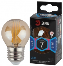 Лампа светодиодная F-LED P45-7W-840-E27 gold (филамент, шар золот, 7Вт, нейтр, E27) | Б0047019 | ЭРА