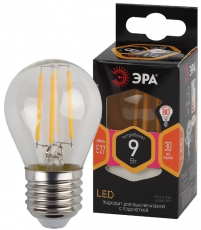Лампа светодиодная F-LED P45-9w-827-E27 (филамент, шар, 9Вт, тепл, E27) | Б0047023 | ЭРА