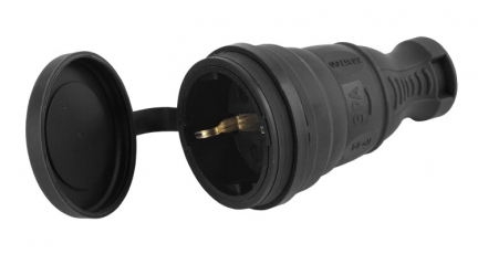 R8-B-IP44 ЭРА Разъём каучуковый c/з прямой 16A IP44 черный | Б0044541 | ЭРА