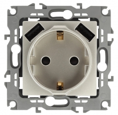 14-4109-04 Розетка 2P+E 16A-250В, штор. с 2xUSB 5В-3А, Elegance, шампань (10/100/2000) | Б0047870 | ЭРА