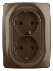 12-2106-13 Электроустановка ЭРА Розетка 2X2P+E Schuko, 16A-250В, IP20, Эра12, бронза | Б0031235 | ЭРА