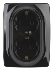 12-2106-06 Электроустановка ЭРА Розетка 2X2P+E Schuko, 16A-250В, IP20, Эра12, чёрный | Б0031233 | ЭРА