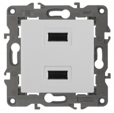 14-4110-01 Электроустановка ЭРА Устройство зарядное USB, 230В/5В-2100мА, IP20, Эра Elegance, белый | Б0034358 | ЭРА
