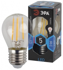 Лампа светодиодная F-LED P45-5W-840-E27 (филамент, шар, 5Вт, нейтр, E27) | Б0043439 | ЭРА