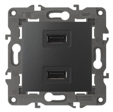 14-4110-05 Электроустановка ЭРА Устройство зарядное USB, 230В/5В-2100мА, IP20, Эра Elegance, антрацит | Б0034373 | ЭРА