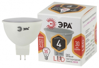 Лампа светодиодная LED 4Вт GU5.3 220В 2700К smd MR16 отражатель (рефлектор) | Б0017897 | ЭРА