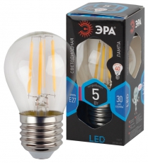 Лампа светодиодная F-LED P45-5W-840-E27 Лампы СВЕТОДИОДНЫЕ F-LED ЭРА (филамент, шар, 5Вт, нейтр, E27), | Б0039191 | ЭРА
