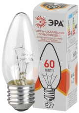 Лампа накаливания ЛОН ДС 60-230-E27-CL (B36) свечка 60Вт 230В E27 цв. упаковка | Б0039130 | ЭРА