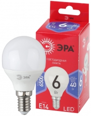 Лампа светодиодная RED LINE LED P45-6W-865-E14 R E14 / Е14 6Вт шар холодный дневной свет | Б0045356 | ЭРА
