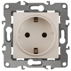 Розетка 12-2102-02 2P+E Schuko со шторками, 16АХ-250В, слоновая кость (10/100/2500) |Б0014688 | ЭРА