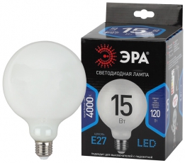 Лампа светодиодная F-LED G125-15w-840-E27 OPAL (филамент, шар опал, 15Вт, нетр, E27) | Б0047039 | ЭРА