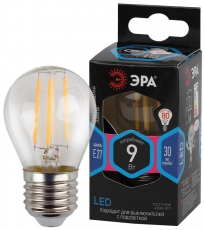 Лампа светодиодная F-LED P45-9w-840-E27 (филамент, шар, 9Вт, нейтр, E27) | Б0047029 | ЭРА