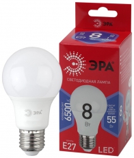 Лампа светодиодная ЭКО LED A60-8W-865-E27 R (диод, груша, 8Вт, хол, E27) | Б0048502 | ЭРА