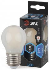 Лампа светодиодная F-LED P45-5W-840-E27 frost (филамент, шар мат., 5Вт, нейтр, E27) | Б0027932 | ЭРА