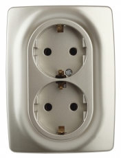 12-2108-04 Электроустановка ЭРА Розетка 2X2P+E Schuko со шторками, 16A-250В, IP20, Эра12, шампань | Б0036445 | ЭРА
