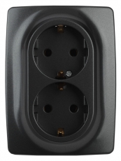 12-2108-05 Электроустановка ЭРА Розетка 2X2P+E Schuko со шторками, 16A-250В, IP20, Эра12, антрацит | Б0036446 | ЭРА