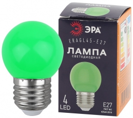 Лампы cветодиодные ERAGL45-E27 LED Р45-1W-E27 (диод. шар, зел., 4SMD, 1W, E27, для белт-лайт) (10/100/6000) | Б0049574 | ЭРА