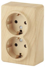 Розетка 11-2206-11 2х2P+E Schuko со шторками, 16АХ-250В, ОУ, Эксперт, сосна (12/120/1920) |Б0020696 | ЭРА