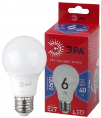 Лампа светодиодная ЭКО LED A60-6W-865-E27 R (диод, груша, 6Вт, хол, E27) | Б0048501 | ЭРА