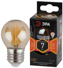 Лампа светодиодная F-LED P45-7W-827-E27 gold (филамент, шар золот, 7Вт, тепл, E27) | Б0047017 | ЭРА