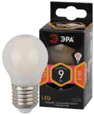 Лампа светодиодная F-LED P45-9w-827-E27 frost (филамент, шар мат, 9Вт, тепл, E27) | Б0047024 | ЭРА
