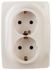 Розетка 2X2P+E Schuko 16A-250В IP20 Эра12 слоновая кость | Б0031229 | ЭРА