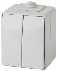 Выключатель двойной IP65, 10АХ-250В,11-1604-03, ОУ, Эра Эксперт, серый | Б0035976 | ЭРА