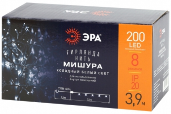 Гирлянда светодиодная Мишура 3,9 м белый провод, холодный свет, ENIN - WC 220V IP20 (24/576) | Б0047971 | ЭРА