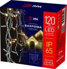 Светодиодная новогодняя гирлянда ERAPS-BK2 бахрома 2x1 м холодный белый свет 120 LED | Б0051891 | ЭРА
