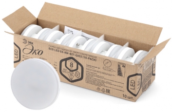 Лампа светодиодная RED LINE ECO LED GX-8W-827-GX53 (10-PACK) GX53 8Вт таблетка теплый белый свет | Б0036547 | ЭРА