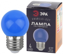Лампы cветодиодные ERABL45-E27 LED Р45-1W-E27 (диод. шар син., 4SMD, 1W, E27, для белт-лайт) (10/100/6000) | Б0049573 | ЭРА