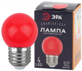 Лампы cветодиодные ERARL45-E27 LED Р45-1W-E27 (диод. шар, красн., 4SMD, 1W, E27, для белт-лайт) (10/100/6000) | Б0049575 | ЭРА