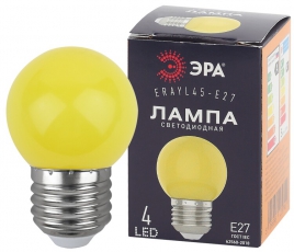 Лампы cветодиодные ERAYL45-E27 LED Р45-1W-E27 (диод. шар, желт., 4SMD, 1W, E27, для белт-лайт) (10/100/6000) | Б0049576 | ЭРА