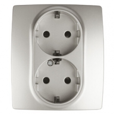 Розетка 12-2104-15 2X2P+E Schuko со шторками, 16АХ-250В, перламутр (6/60/1500) |Б0019334 | ЭРА