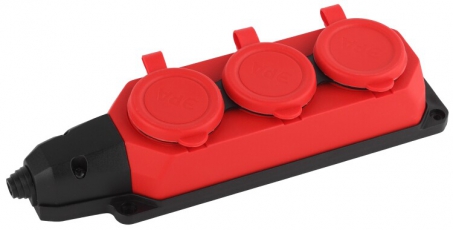 K-3e-RED-IP44 ЭРА Колодка каучуковая с/з 3гн 16A IP44 красная | Б0044552 | ЭРА