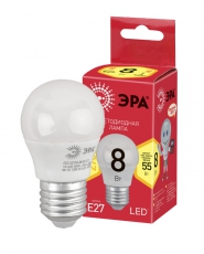 Лампа cветодиодная ECO LED P45-8W-827-E27 (диод, шар, 8Вт, тепл, E27) (10/100/3600) | Б0030024 | ЭРА
