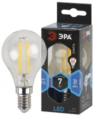Лампа светодиодная F-LED P45-7W-840-E14 (филам, шар, 7Вт, нейтр, E14) (10/100/3000) | Б0049891 | ЭРА