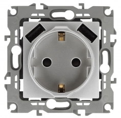 14-4109-03 Розетка 2P+E 16A-250В, штор. с 2xUSB 5В-3А, Elegance, алюминий (10/100/2000) | Б0047869 | ЭРА