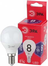 Лампа светодиодная RED LINE LED P45-8W-865-E14 R E14 / Е14 8Вт шар холодный дневной свет | Б0045358 | ЭРА